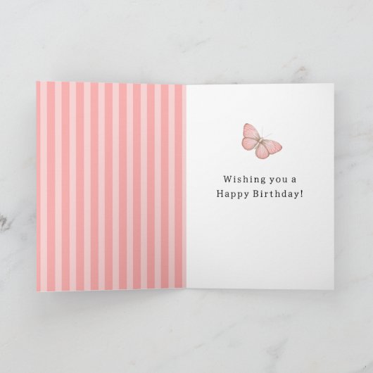 Pink Stripes with Butterfly Birthday カード (内部)