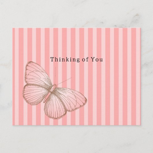 Pink Stripes with Butterfly Thinking of you ポストカード (正面)