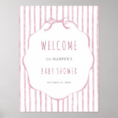 Pink Stripes with Frame Girl Baby Shower Welcome ポスター (正面)