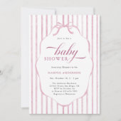 Pink Stripes with Scalloped Frame Baby Shower  招待状 (正面)