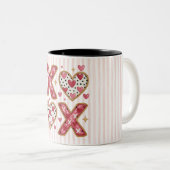 Pink Stripes XOXO hearts ツートーンマグカップ (正面右)