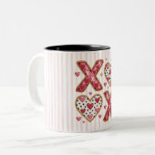 Pink Stripes XOXO hearts ツートーンマグカップ (正面左)