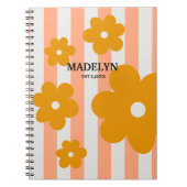 Pink Stripes & Yellow Flowers Personalized Script ノートブック (正面)