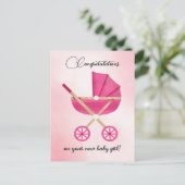 Pink stroller Baby Girl Congratulations Card ポストカード (スタンド正面)
