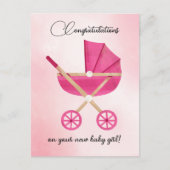 Pink stroller Baby Girl Congratulations Card ポストカード (正面)