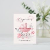 Pink Stroller baby girl congratulations card ポストカード (スタンド正面)