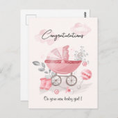 Pink Stroller baby girl congratulations card ポストカード (正面/裏面)
