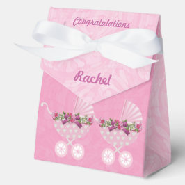 Pink Stroller Girl Baby Shower 4"w x 2"l x 5" フェイバーボックス