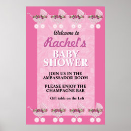 Pink Stroller Girl Baby Shower Welcome Poster ポスター