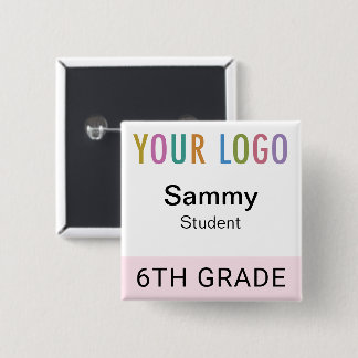 Pink Student Name Tag Button with School Logo 缶バッジ