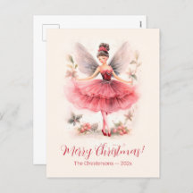 Pink Sugar Plum Fairy Vintage Christmas Postcard