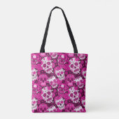 Pink sugar skull floral ornamental pattern トートバッグ (裏面)