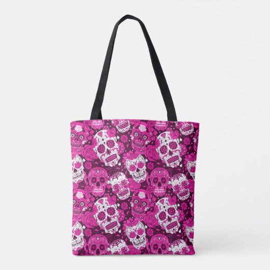 Pink sugar skull floral ornamental pattern トートバッグ (裏面)