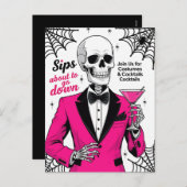 Pink Suit Skeleton Halloween シーズンポストカード (正面/裏面)