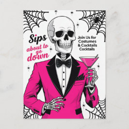 Pink Suit Skeleton Halloween シーズンポストカード