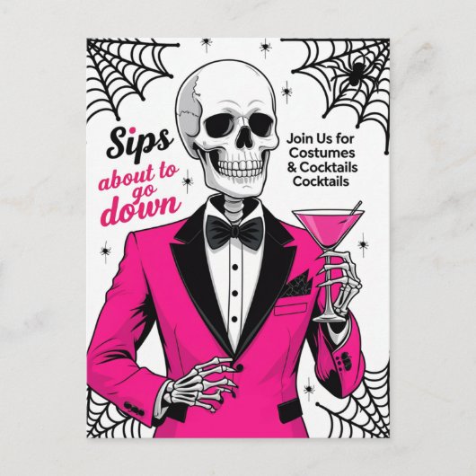 Pink Suit Skeleton Halloween シーズンポストカード (正面)