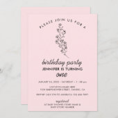 Pink Summer Fall one year 1st Birthday Party 招待状 (正面/裏面)