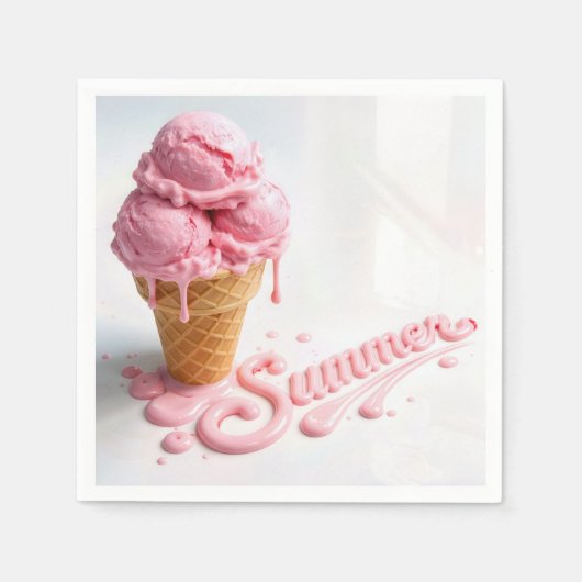Pink Summer Ice Cream Cone スタンダードカクテルナプキン (正面)