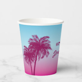 Pink Summer Palm Trees Tropical Sky Birthday 紙コップ