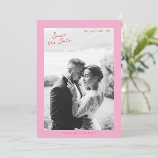 Pink Summer Wedding Save the Date 招待状 (スタンド正面)