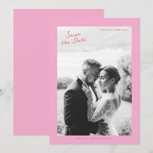 Pink Summer Wedding Save the Date 招待状 (正面/裏面)