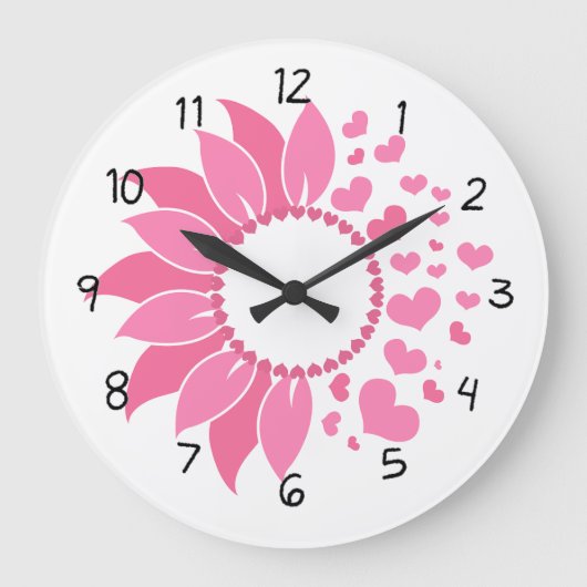 pink sunflower wall clock / decorative clock ラージ壁時計 (正面)