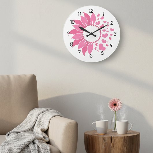 pink sunflower wall clock / decorative clock  ラージ壁時計