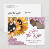 Pink Sunflower Wedding Save The Date Postcard 案内ポストカード (正面/裏面)