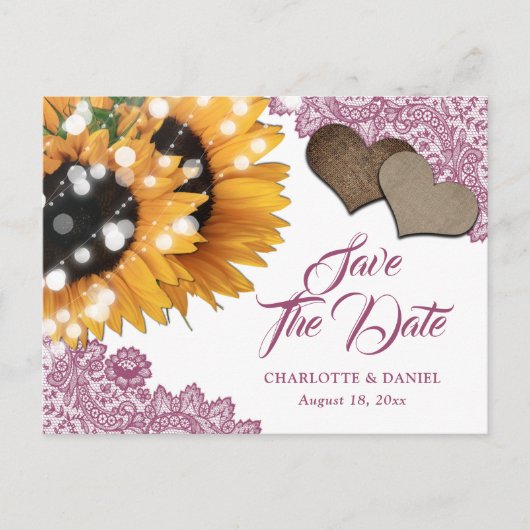 Pink Sunflower Wedding Save The Date Postcard 案内ポストカード (正面)