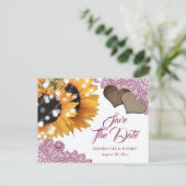 Pink Sunflower Wedding Save The Date Postcard 案内ポストカード (スタンド正面)