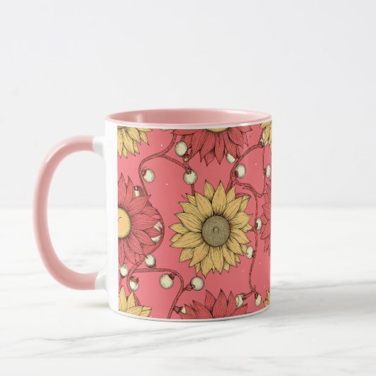 Pink Sunflowers Christmas マグカップ (左)