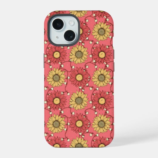 Pink Sunflowers Christmas iPhone 15ケース (裏面)