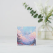 Pink Sunset Forest Gold Frame Vibrant Landscape スクエア名刺 (スタンド正面)