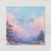 Pink Sunset Forest Gold Frame Vibrant Landscape スクエア名刺 (正面)