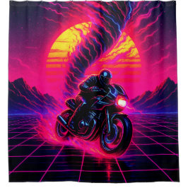 Pink Sunset Motorcycle Art シャワーカーテン