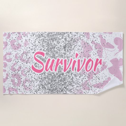 Pink Survivor Beach Towel-Breast Cancer ビーチタオル (正面)