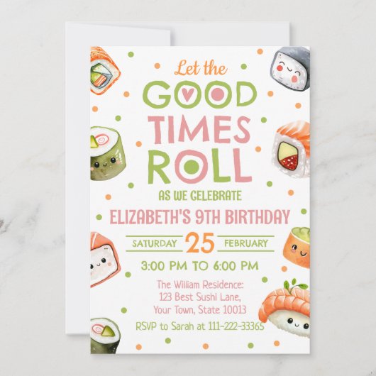 Pink Sushi Birthday Invitation 招待状 (正面)