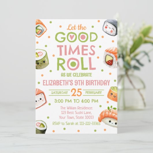 Pink Sushi Birthday Invitation 招待状 (スタンド正面)