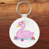 Pink Swan with flowers キーホルダー (正面)