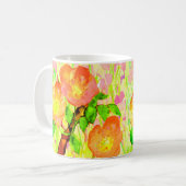 Pink Sweet Briar Flowers Leaves Branch コーヒーマグカップ (正面左)