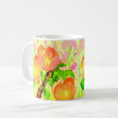 Pink Sweet Briar Flowers Leaves Branch コーヒーマグカップ (正面左)