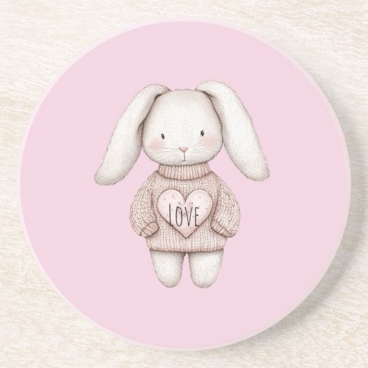 Pink Sweet Cute Bunny Pink Sweater Heart コースター (正面)