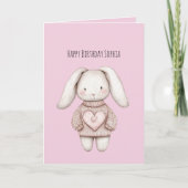 Pink Sweet Cute Bunny Pink Sweater Heart Birthday カード (正面)