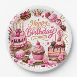 Pink Sweet Dessert Birthday Party Paper Plates ペーパープレート