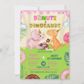 Pink Sweet Donut & Dinos Joint Sibling Birthday 招待状 (正面)