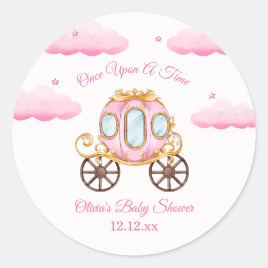 Pink Sweet Fairy Princess Carriage Baby Shower  ラウンドシール (正面)