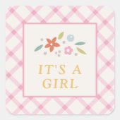 Pink Sweet Floral Baby Girl Envelope Seal Label スクエアシール (正面)