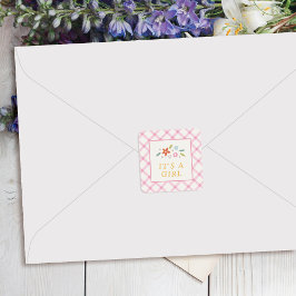 Pink Sweet Floral Baby Girl Envelope Seal Label スクエアシール