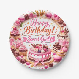Pink Sweet Girl Birthday Party Paper Plates ペーパープレート