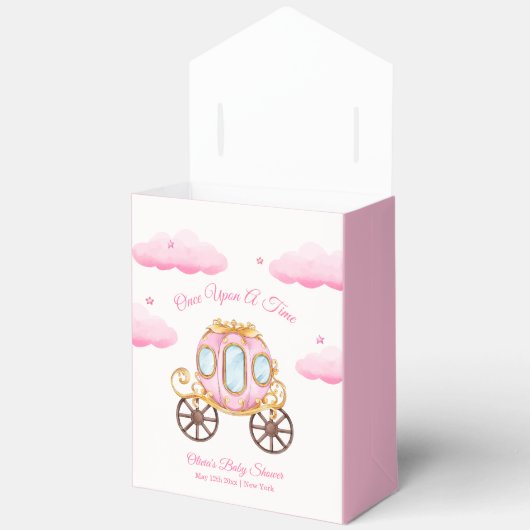 Pink Sweet Girly Princess Carriage Baby Shower  フェイバーボックス (見開き)